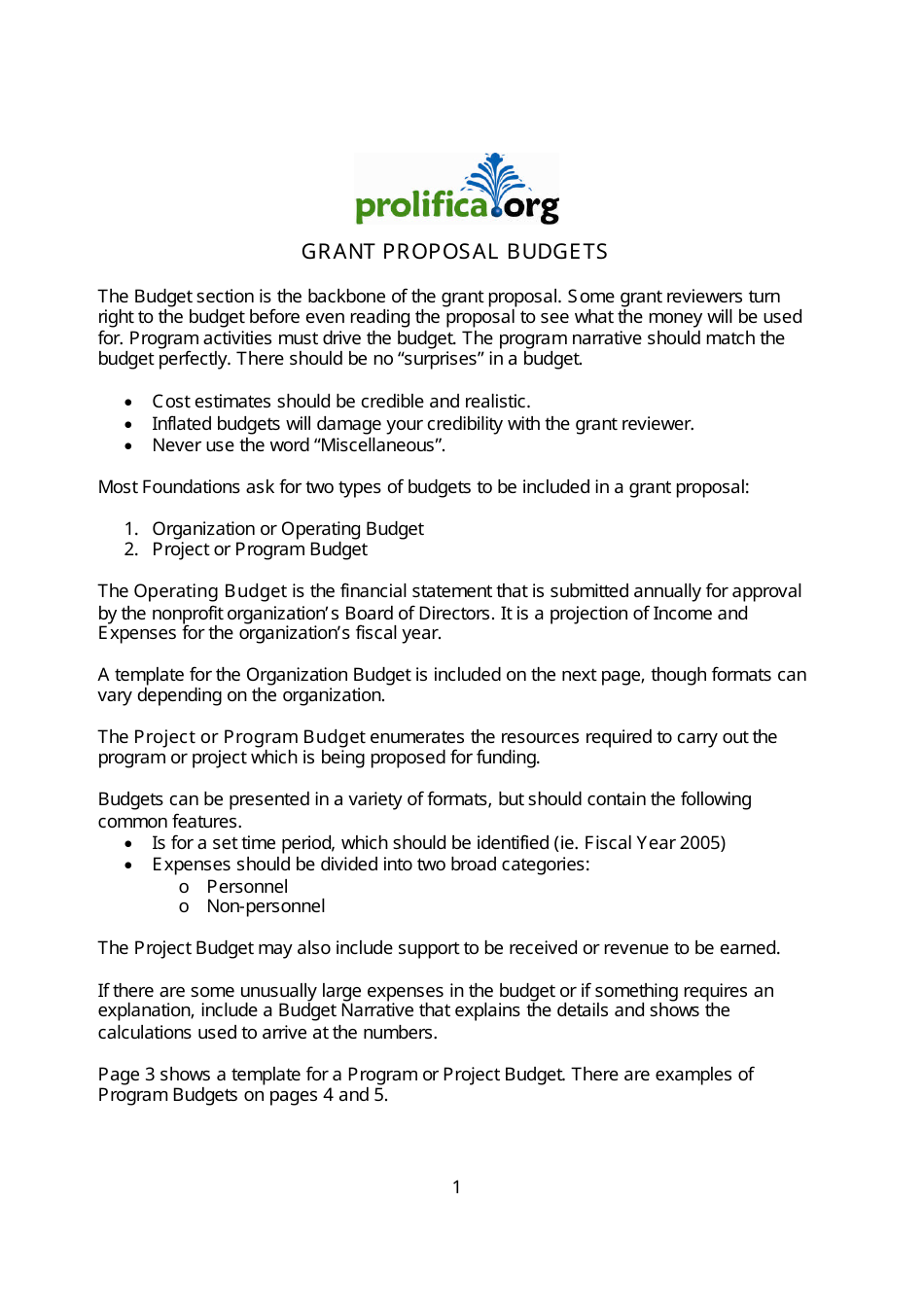 Grant Proposal Budget Template - Prolifica Download Printable PDF For Grant Proposal Budget Template