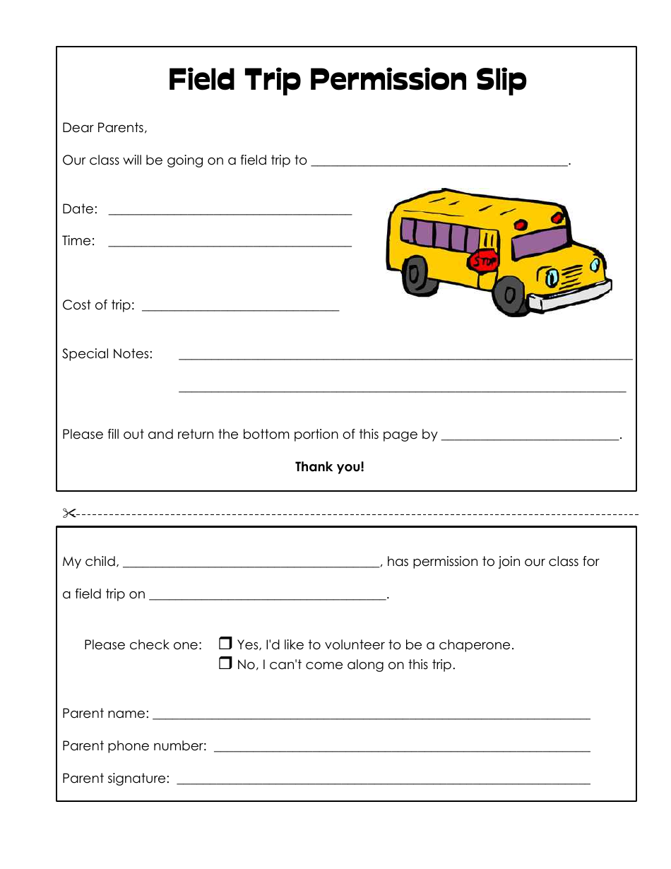 Printable Permission Slips For Field Trips