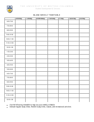 &quot;Weekly Timetable Template - the University of British Columbia&quot;