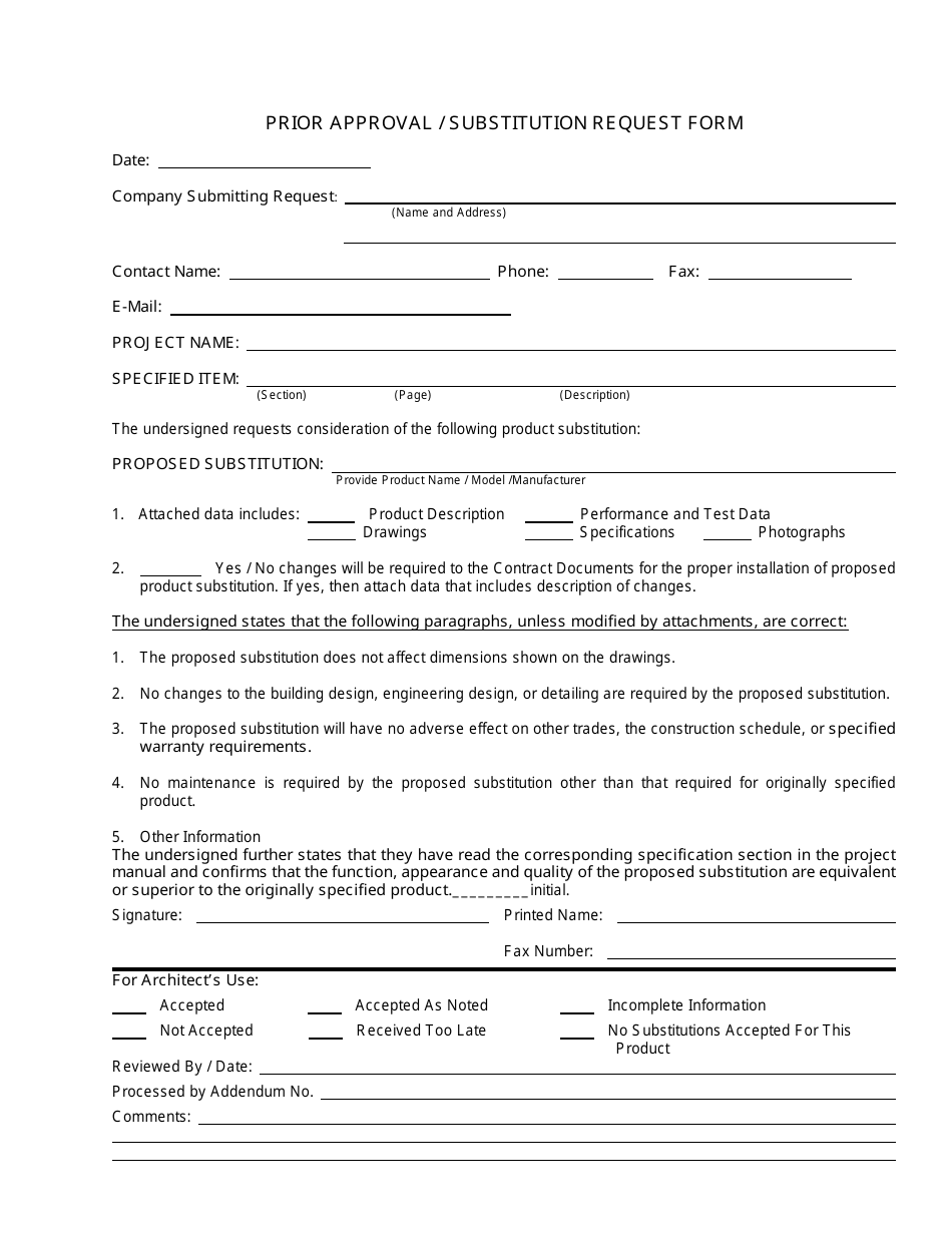 Prior Approval / Substitution Request Form, Page 1