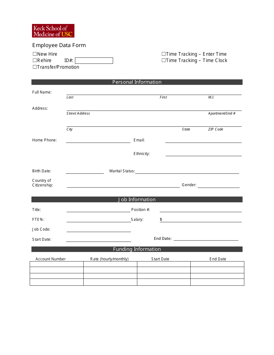 Employee Data Form - Keck School of Medicine of Usc, Page 1
