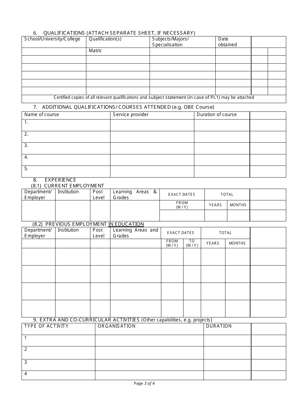 Form GDE2R Employment Profile Form - Gauteng, South Africa, Page 3