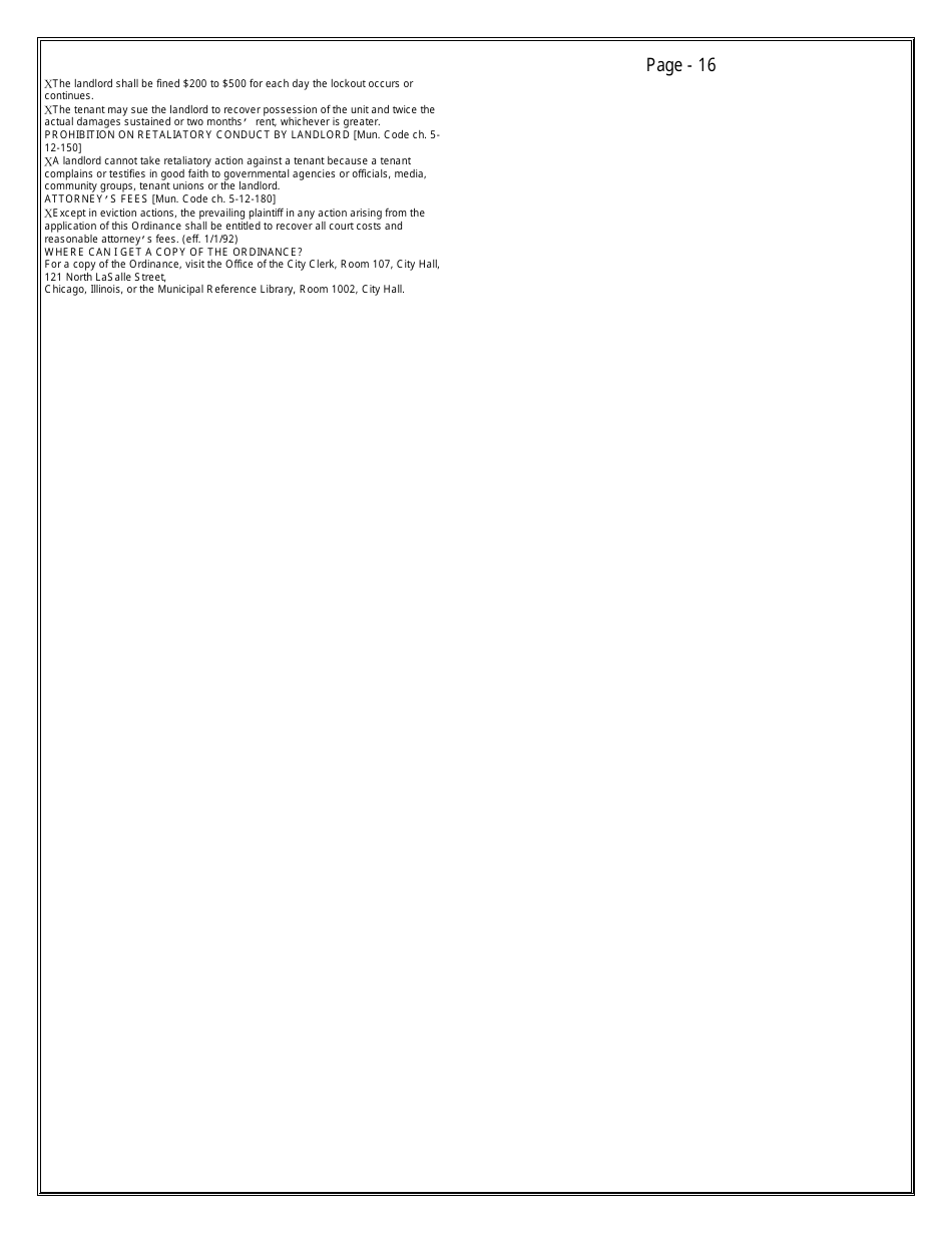 Apartment Lease Agreement Template - Chicago, Illinois, Page 16