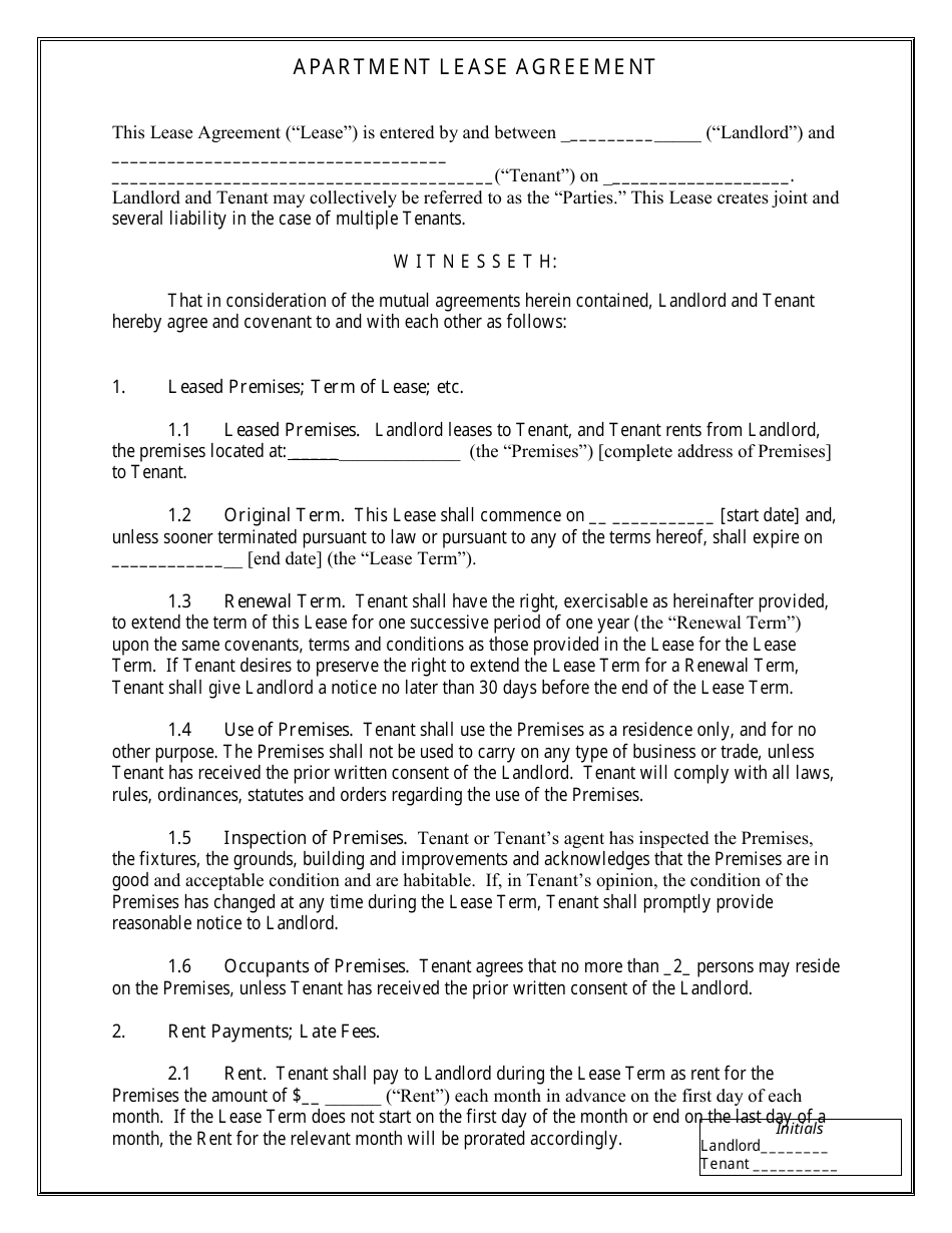 Apartment Lease Agreement Template - Chicago, Illinois, Page 1
