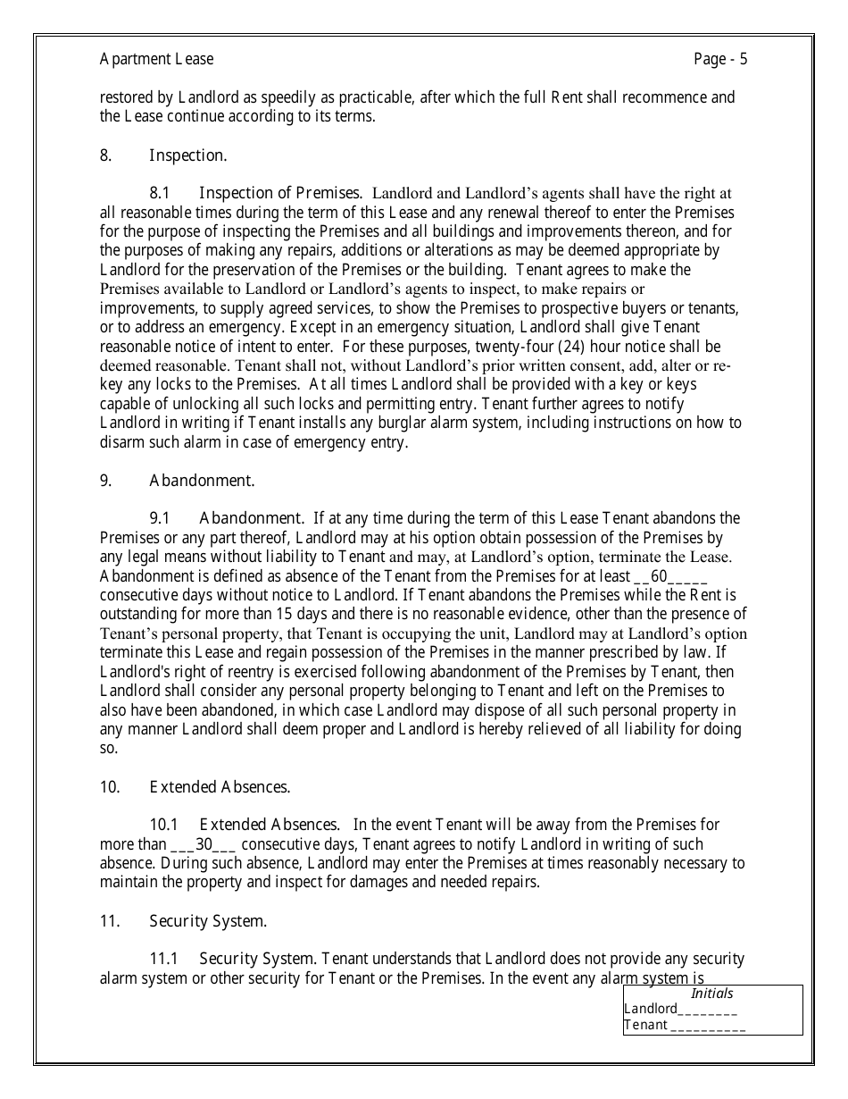 Apartment Lease Agreement Template - Chicago, Illinois, Page 5