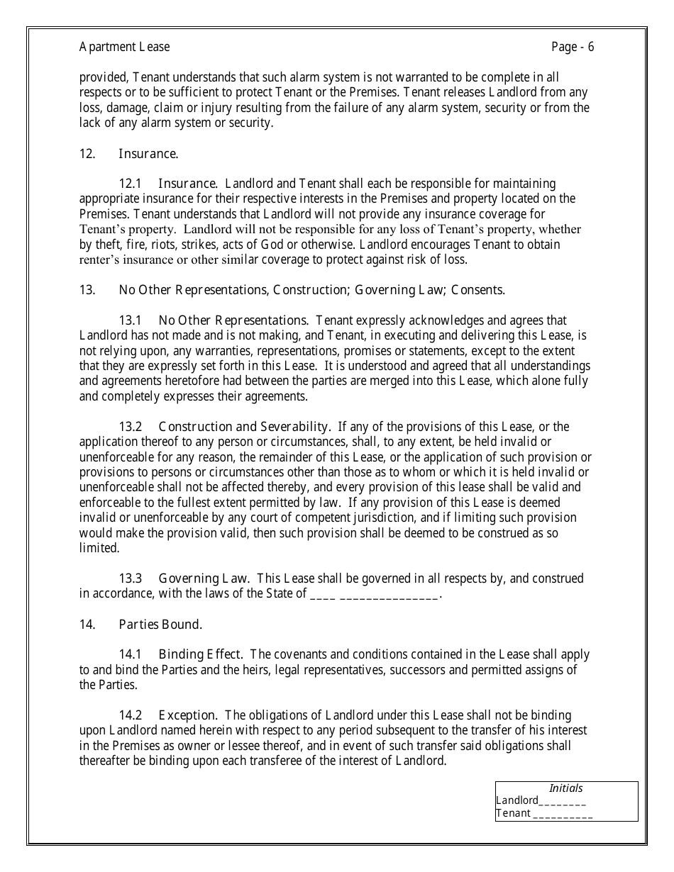Apartment Lease Agreement Template - Chicago, Illinois, Page 6