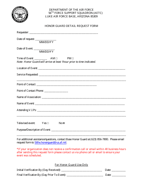 Honor Guard Detail Request Form