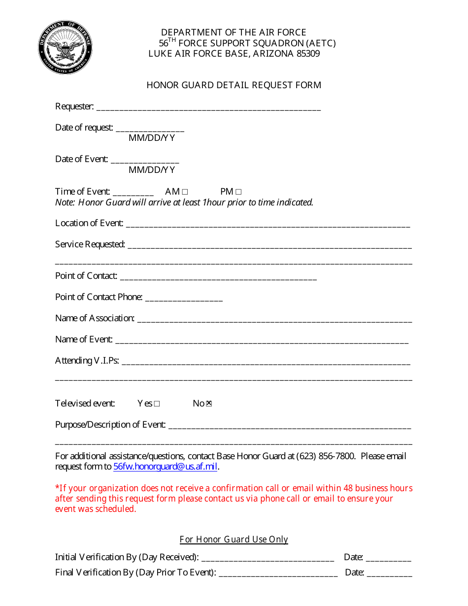 Honor Guard Detail Request Form Download Fillable PDF Templateroller