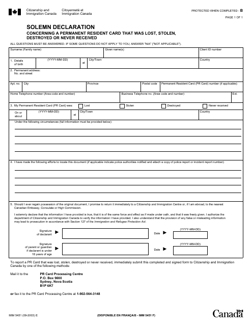 Form IMM5451  Printable Pdf