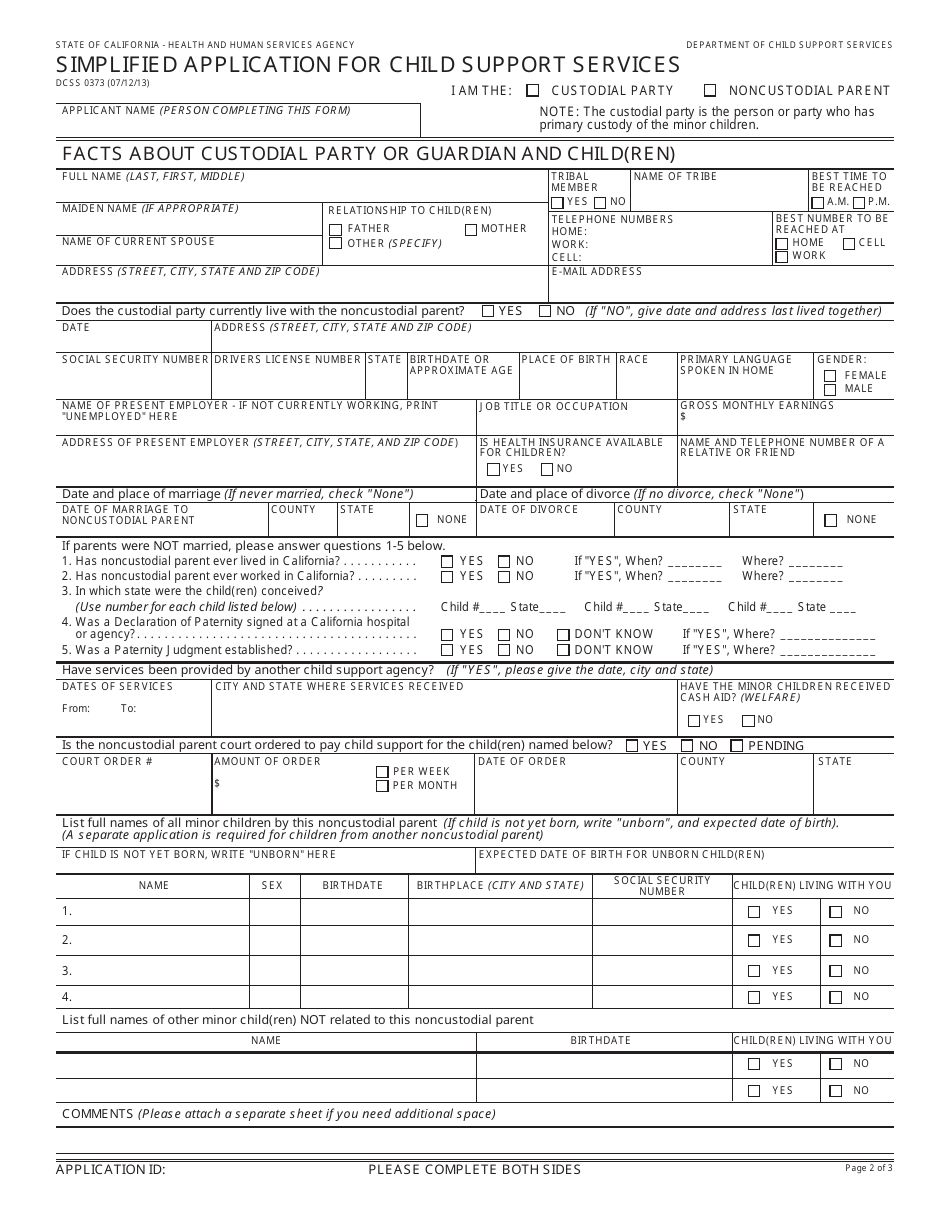 Form DCSS0373 Simplified Application for Child Support Services - California, Page 3