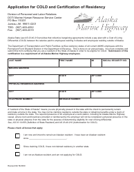 Document preview: Application for Cold and Certification of Residency - Alaska