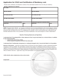 Application for Cold and Certification of Residency - Alaska, Page 2