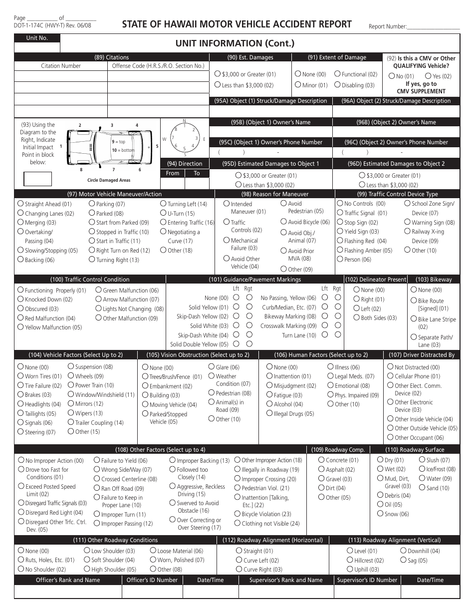 Form DOT-1-174 Motor Vehicle Accident Report - Hawaii, Page 3