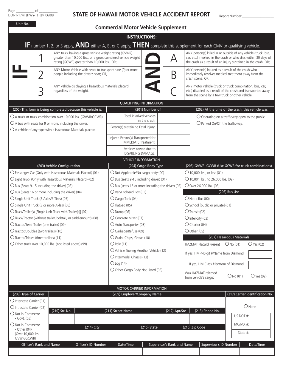 Form DOT-1-174 Motor Vehicle Accident Report - Hawaii, Page 6