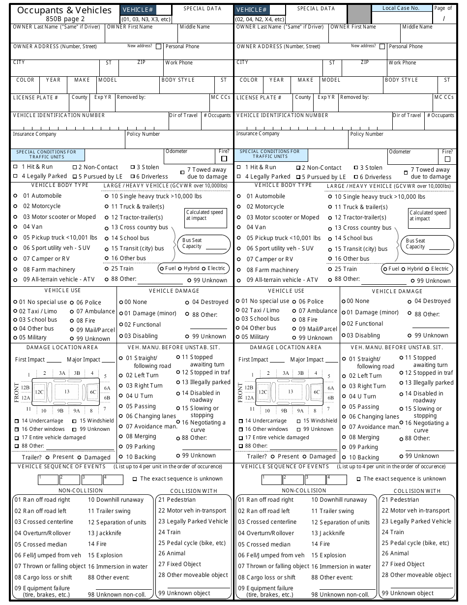 DOT Form 850 Motor Vehicle Crash Report - Kansas, Page 4
