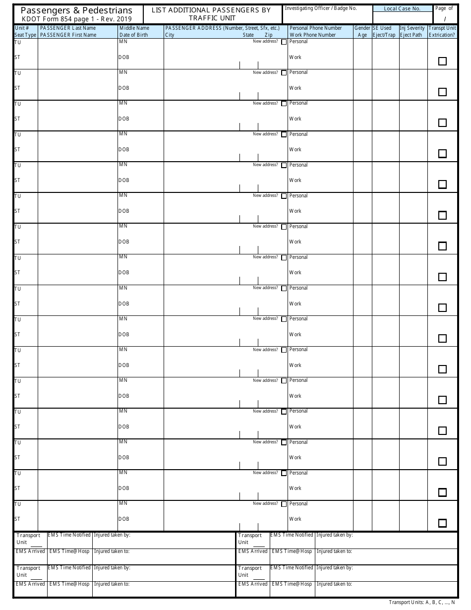 DOT Form 850 Motor Vehicle Crash Report - Kansas, Page 9