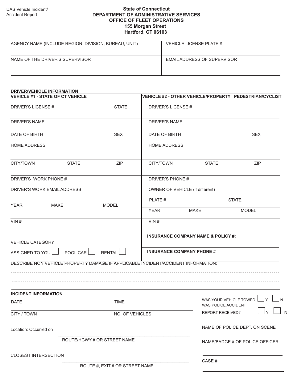 Vehicle Incident / Accident Report - Connecticut, Page 1