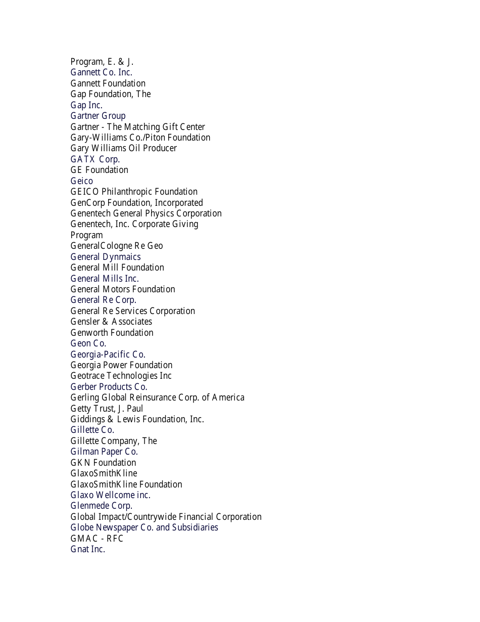 List of Companies With Matching Gift Programs Download Printable PDF