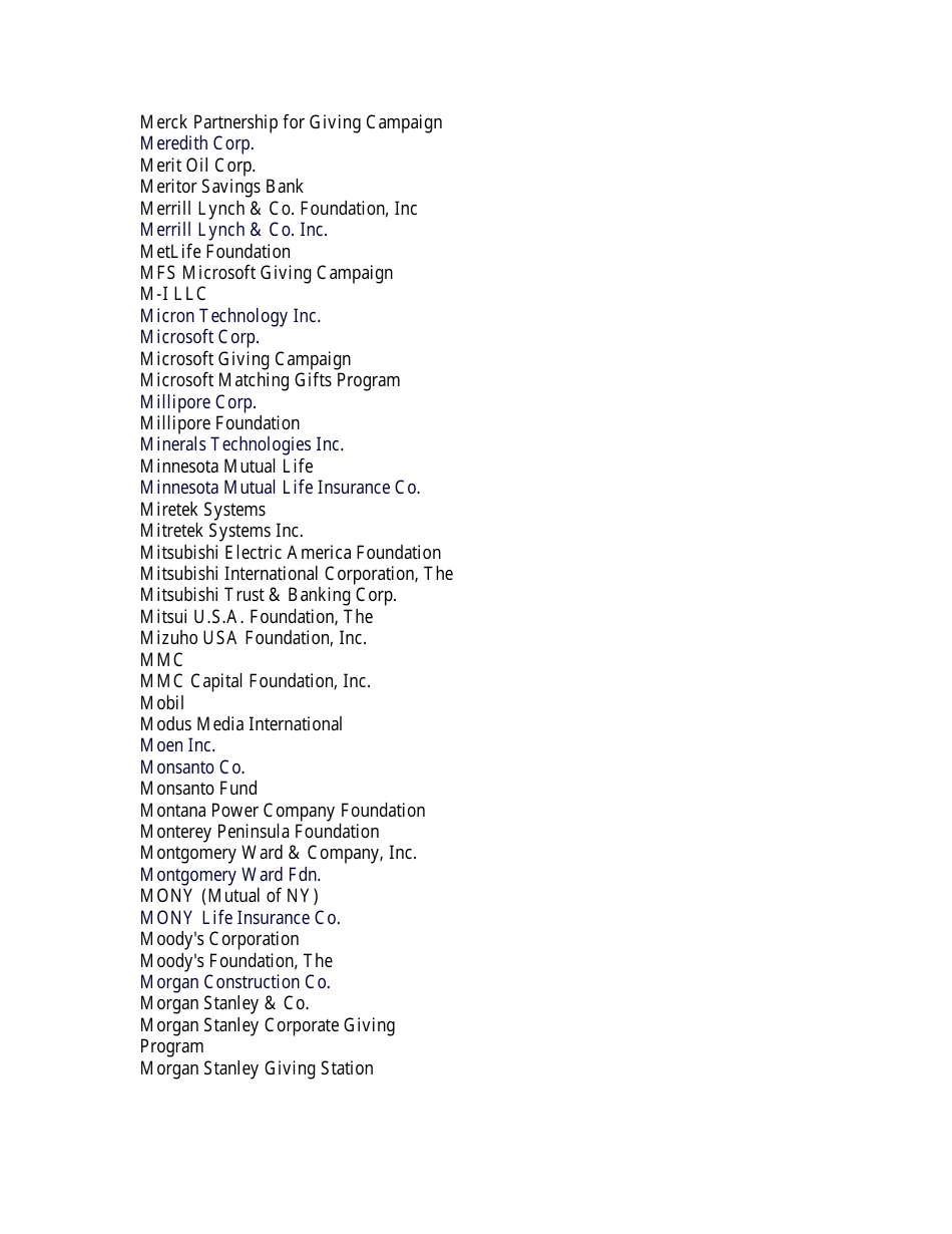 List of Companies With Matching Gift Programs Download Printable PDF