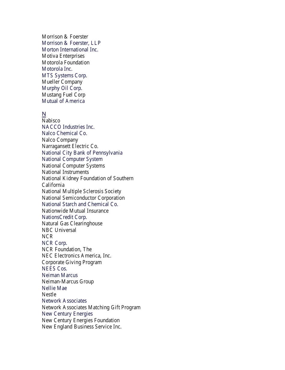 List of Companies With Matching Gift Programs Download Printable PDF