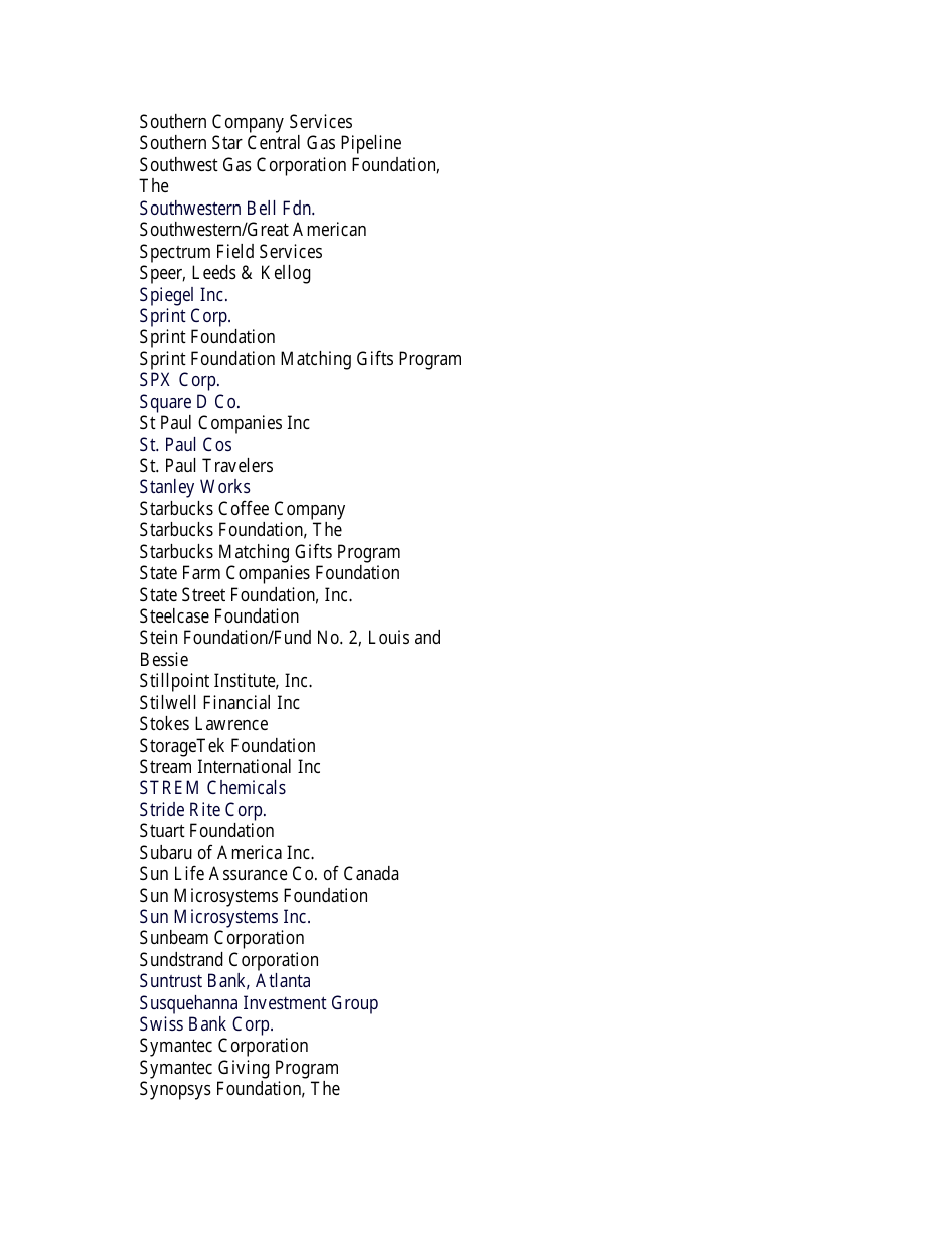 List of Companies With Matching Gift Programs Download Printable PDF