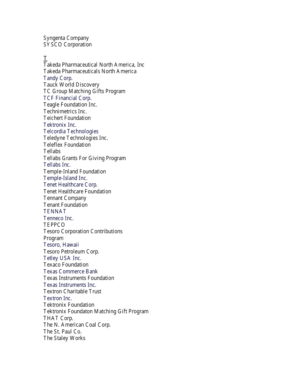 List of Companies With Matching Gift Programs Download Printable PDF