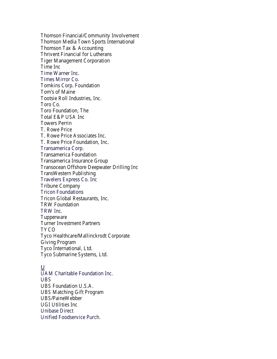 List of Companies With Matching Gift Programs Download Printable PDF