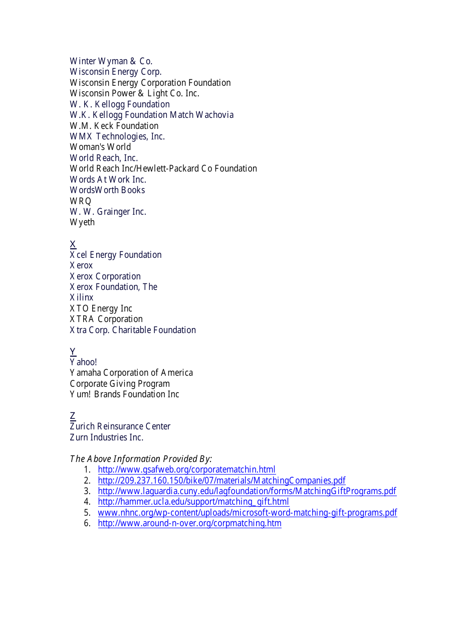 List of Companies With Matching Gift Programs, Page 31