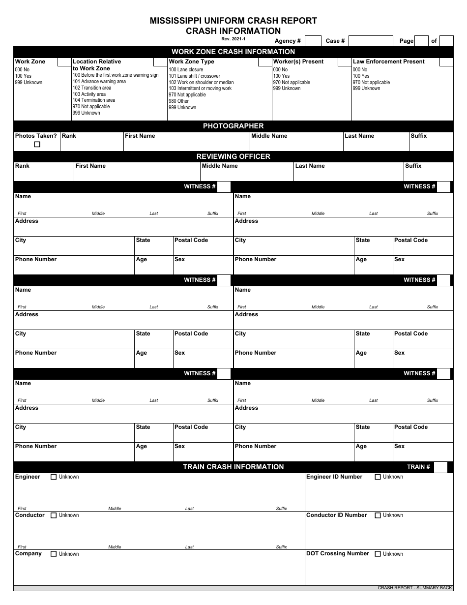 Mississippi Uniform Crash Report - Mississippi, Page 2