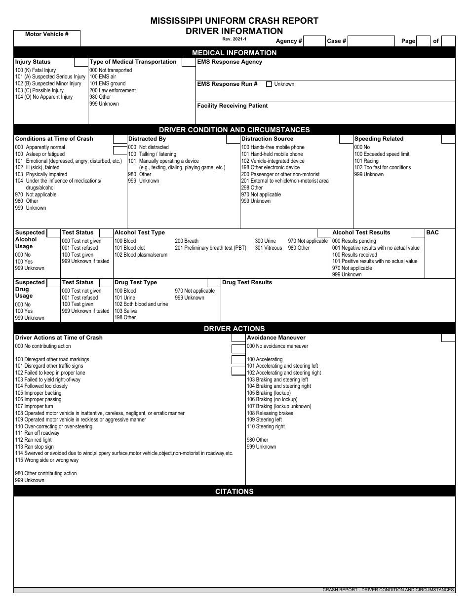 Mississippi Mississippi Uniform Crash Report - Fill Out, Sign Online ...