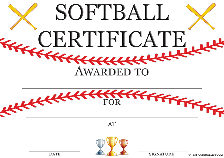 Softball Certificate Template White Download Printable PDF