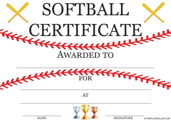 Document preview: Softball Certificate Template - White