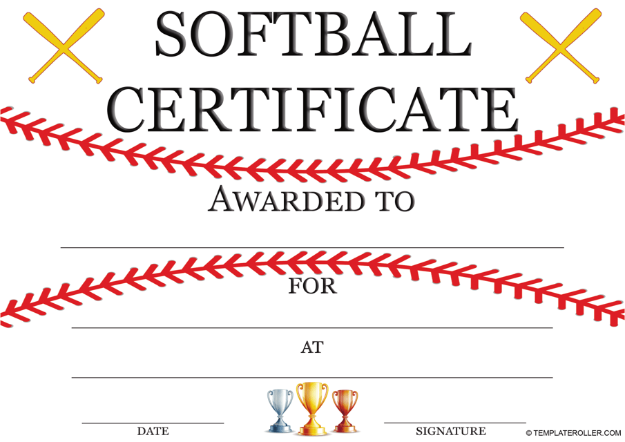 White Softball Certificate Template Preview