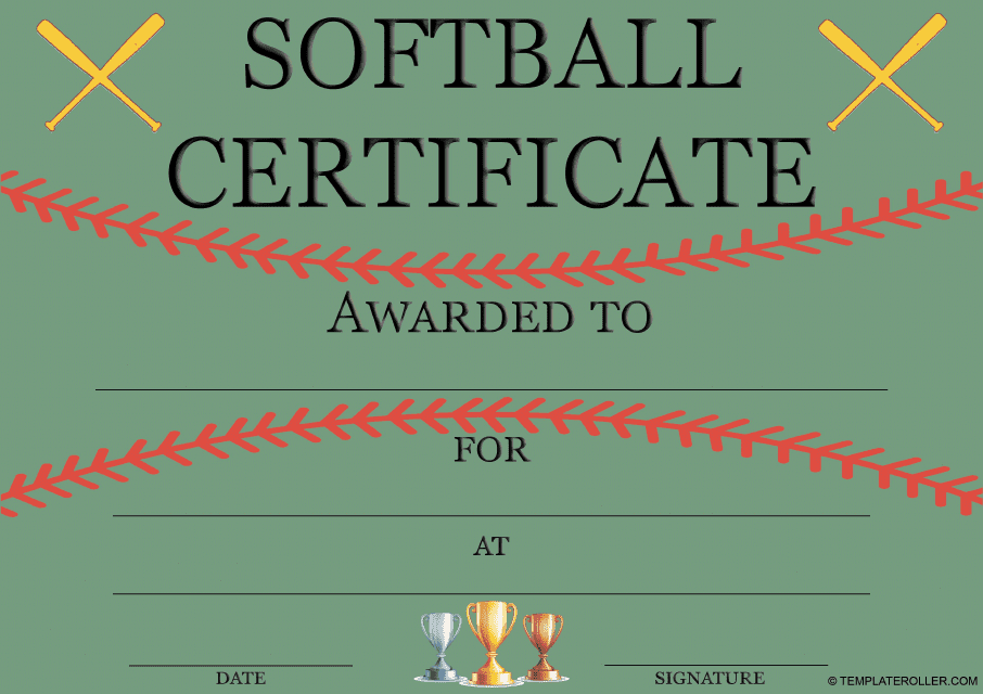 Softball Certificate Template - Green