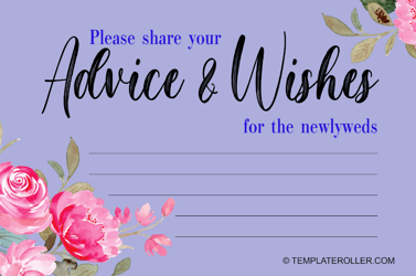 &quot;Wedding Advice Card Template - Violet&quot;