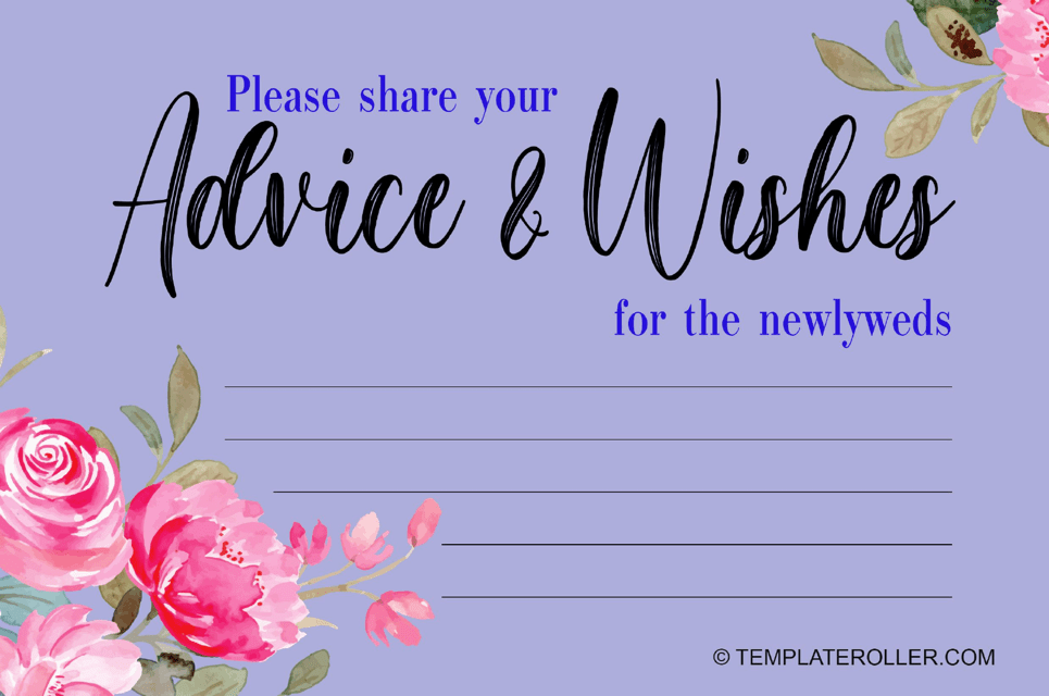 Wedding Advice Card Template - Violet