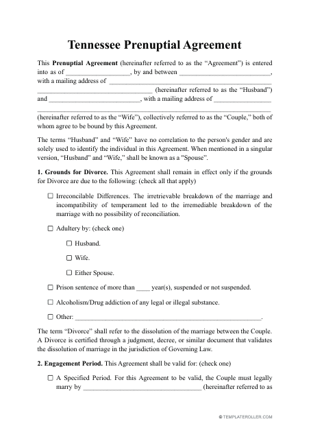 Prenuptial Agreement Template - Tennessee Download Pdf