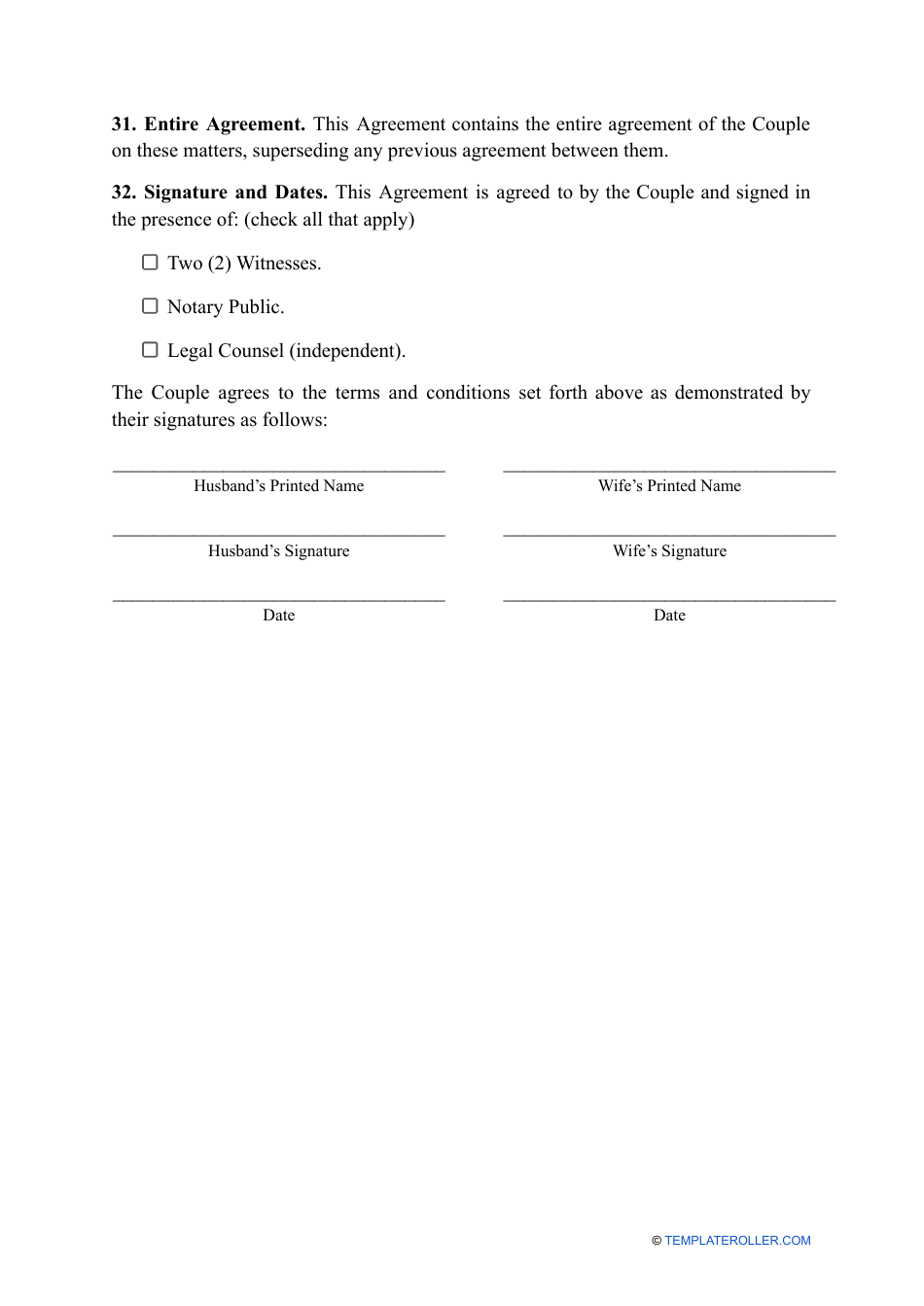 Prenuptial Agreement Template - Wyoming, Page 11