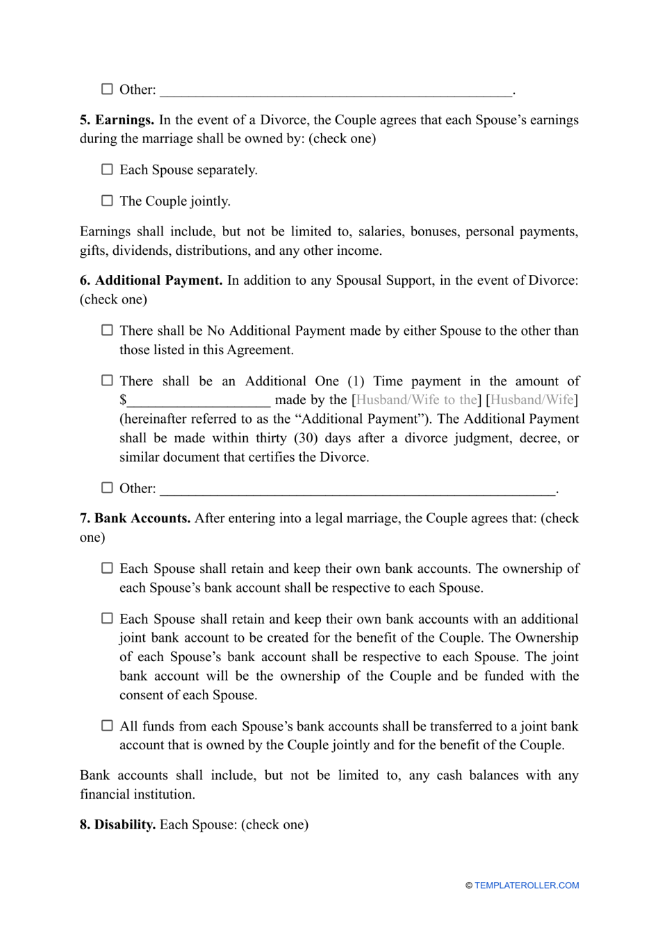 Prenuptial Agreement Template, Page 3
