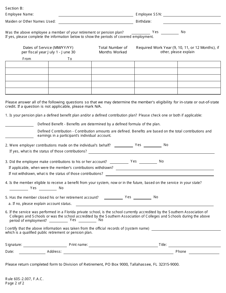 Form FR-30 Verification for in-State or Out-of-State Service Credit - Florida, Page 3