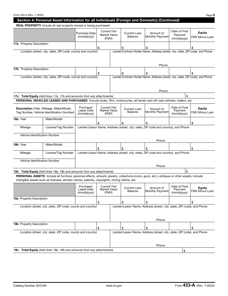 Irs Form 433 A Download Fillable Pdf Or Fill Online Collection Information Statement For Wage 7191