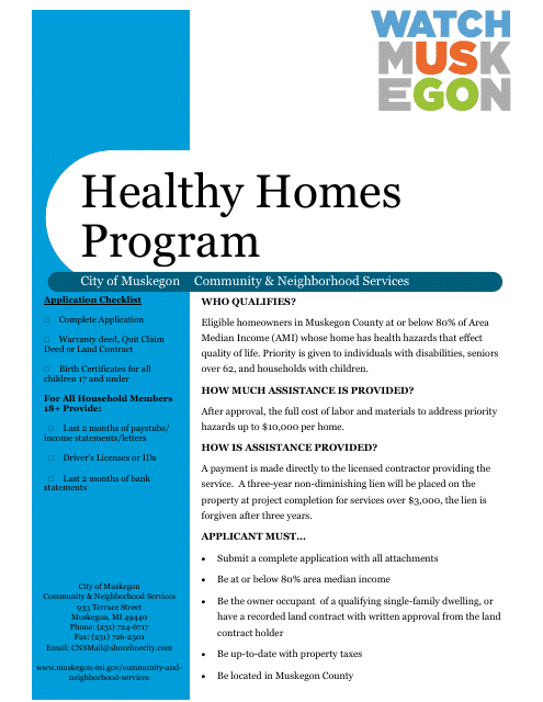 Application Form - Healthy Homes Production Program - City of Muskegon, Michigan Download Pdf