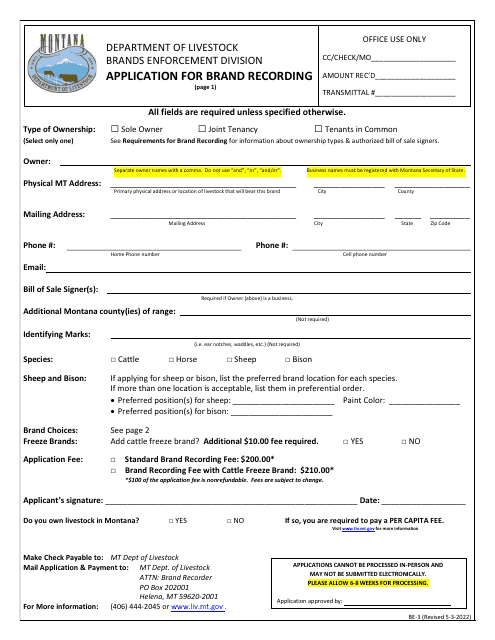 form-be-3-download-printable-pdf-or-fill-online-application-for-brand-recording-montana-2018