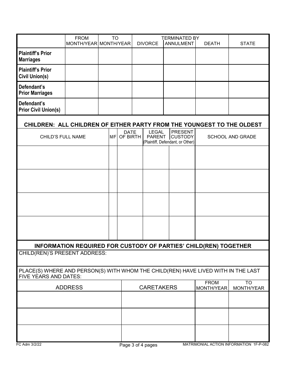 Form 1F-P-082 Matrimonial Action Information - Hawaii, Page 3
