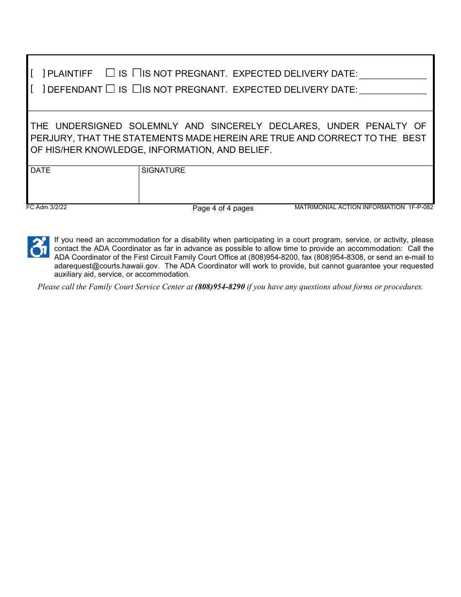 Form 1F-P-082 Matrimonial Action Information - Hawaii, Page 4