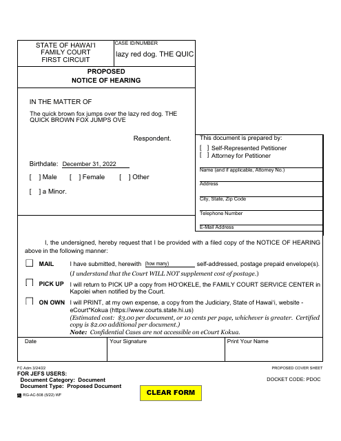Form 1F-P-1026A Proposed Notice of Hearing - Hawaii