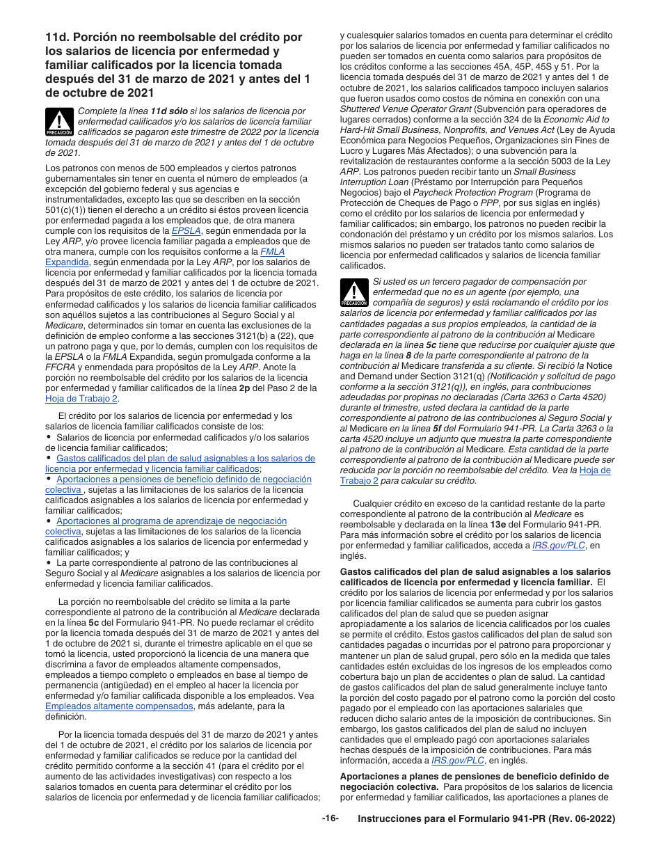 Instrucciones para IRS Formulario 941-PR Planilla Para La Declaracion Federal Trimestral Del Patrono (Puerto Rican Spanish), Page 16
