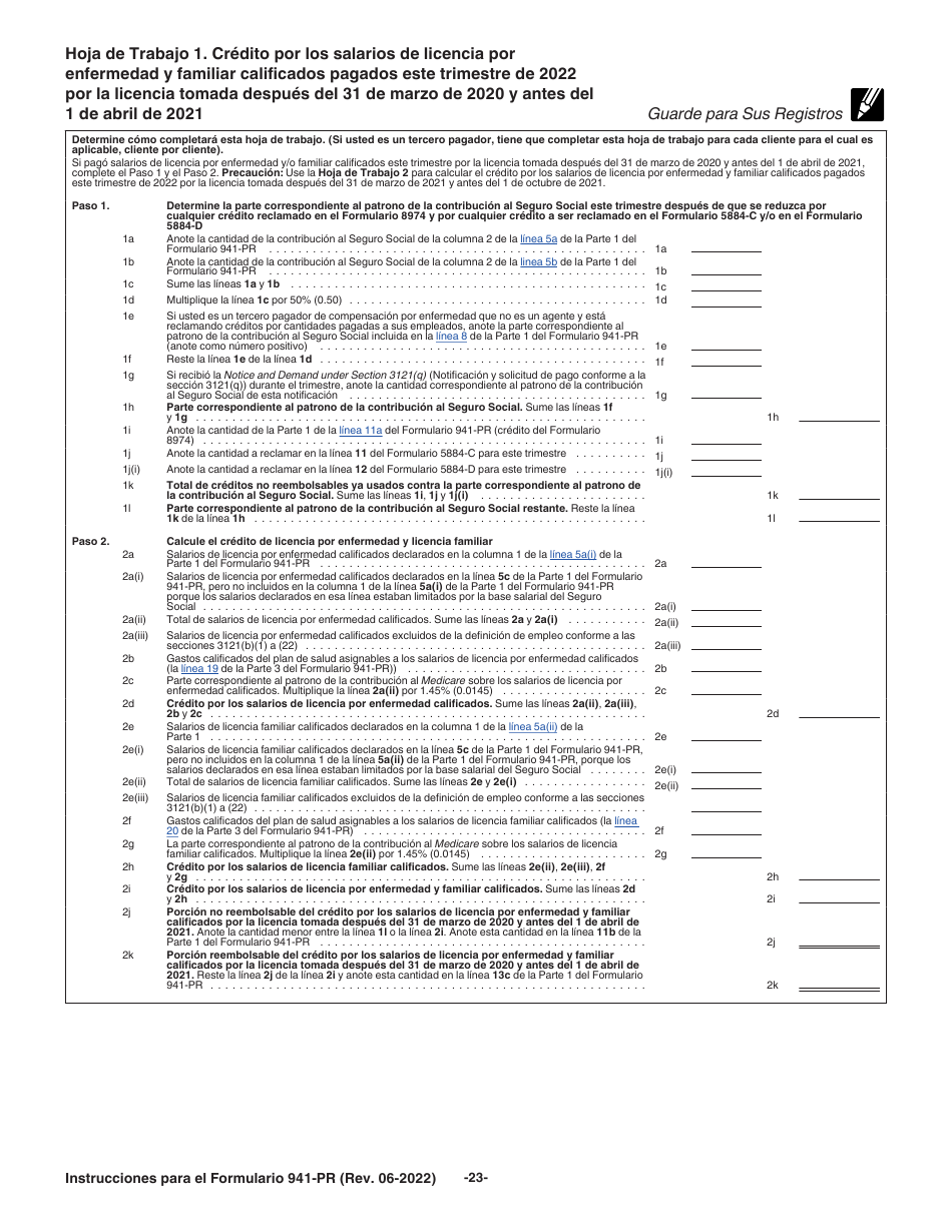Instrucciones para IRS Formulario 941-PR Planilla Para La Declaracion Federal Trimestral Del Patrono (Puerto Rican Spanish), Page 23
