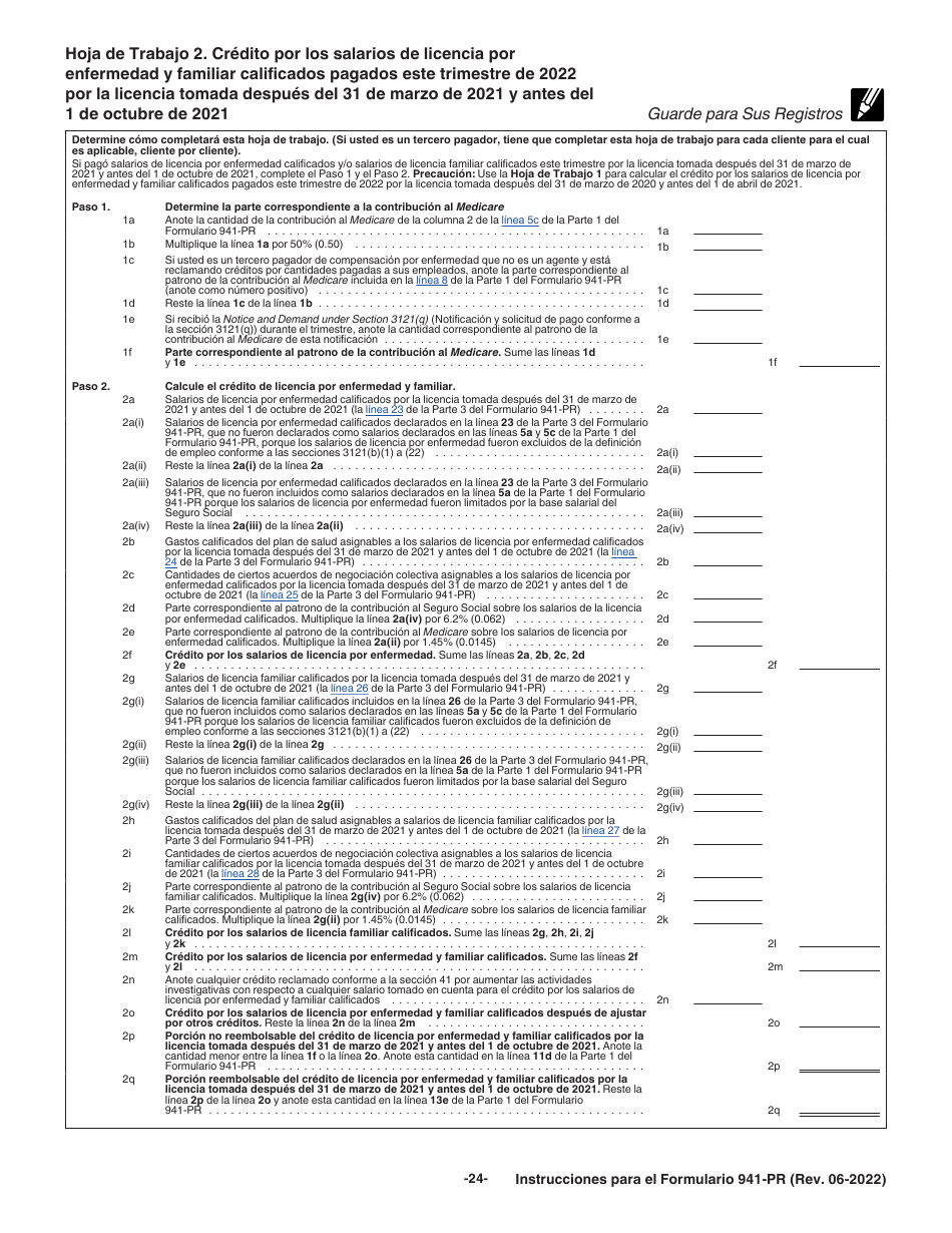 Instrucciones para IRS Formulario 941-PR Planilla Para La Declaracion Federal Trimestral Del Patrono (Puerto Rican Spanish), Page 24