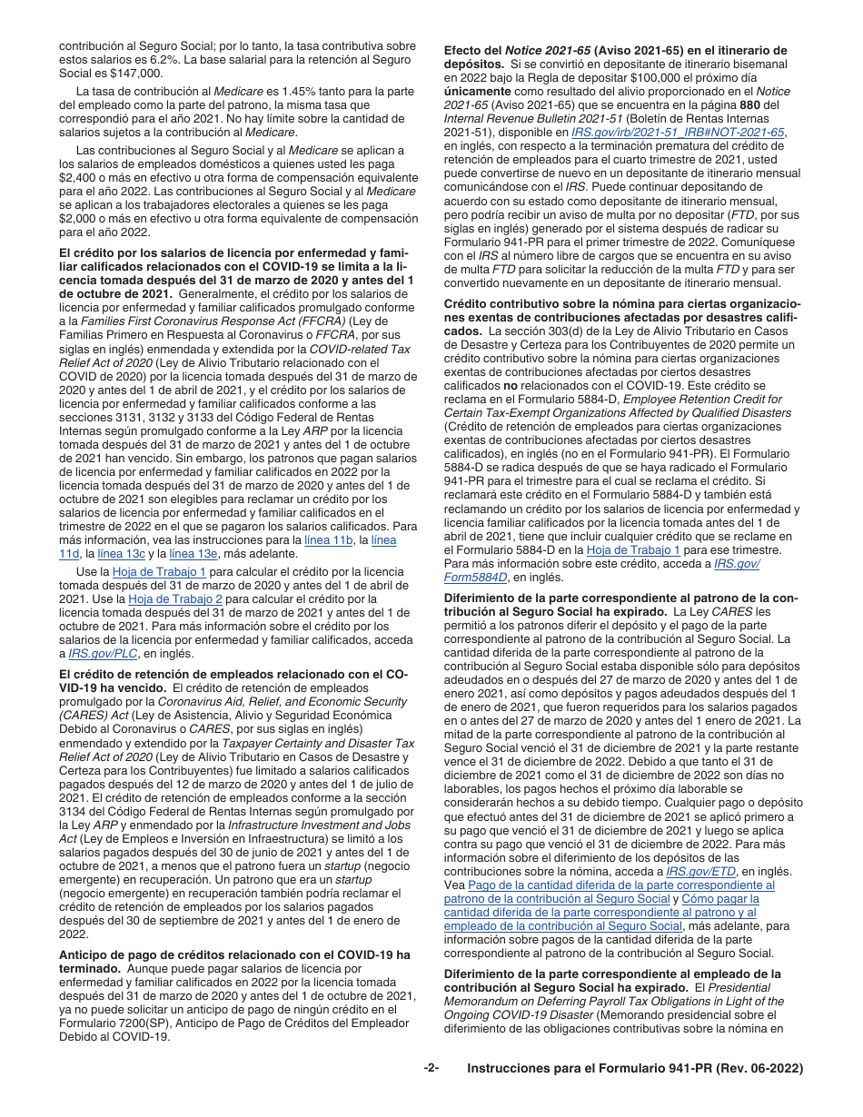 Instrucciones para IRS Formulario 941-PR Planilla Para La Declaracion Federal Trimestral Del Patrono (Puerto Rican Spanish), Page 2